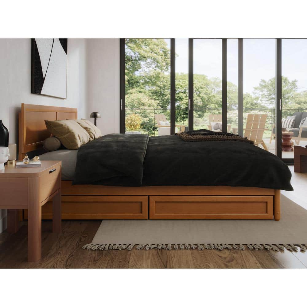 Lylah King Medium Wood Platform Bed with Storage Drawers
