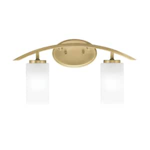 Siena 18.25 in. 2-Light Vanity Light New Age Brass with 3.5 in. Square White Marble Glass Shades, No Bulbs Included