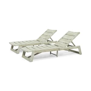 Maki Grey Wash 2-Piece Wood and Metal Outdoor Chaise Lounges