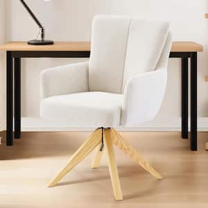 Arthur White Fabric Swivel Accent Arm Chair with Wood Legs
