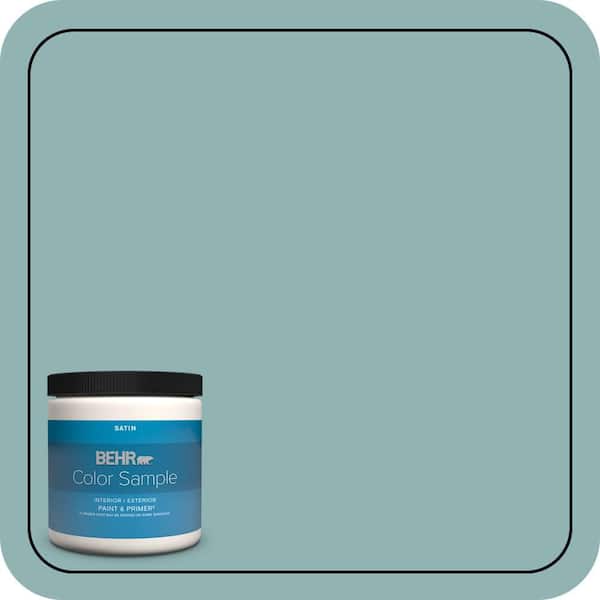 BEHR PREMIUM PLUS 8 oz. #BIC-24 Artful Aqua Satin Enamel Interior/Exterior Paint & Primer Color Sample