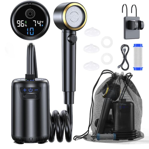 Outdoor Living Portable Camping Shower Upgraded Waterproof Pump with Fahrenheit Pool AccessoryFlow 3 Modes