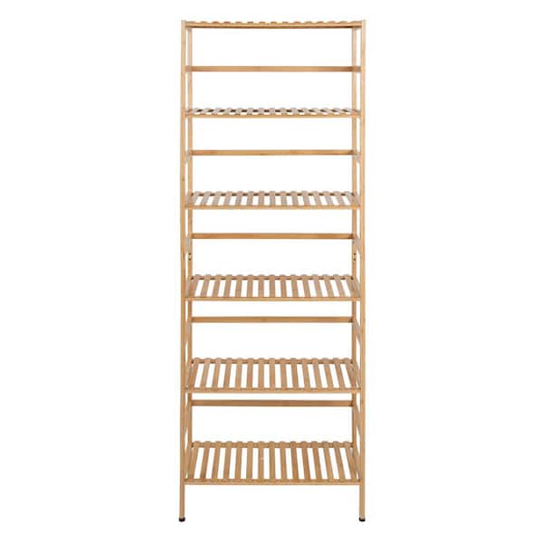Wood 10 in. W x 64 in. H x 23.6 in. D 6-Tier Household Shelving Unit, Natural