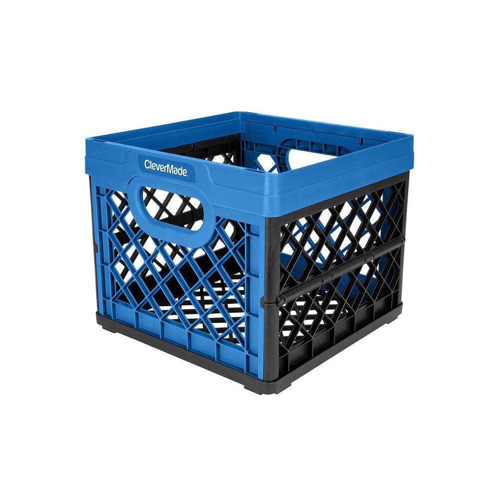CleverMade MilkCrates Durable Plastic Stackable 25L Collapsible Utility Crate, Black (3-Pack)