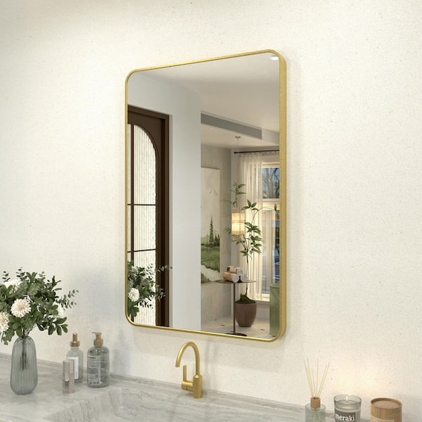 Zyphi 24 in. W x 36 in. H Rectangular Framed Wall Bathroom Vanity Mirror in Brushed Gold