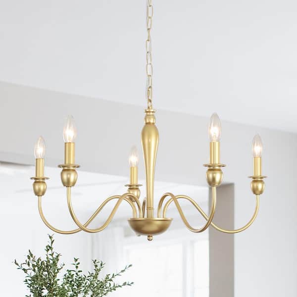 LWYTJO Marypaz 5-Light Spray Gold Dimmable Classic Traditional Farmhouse Chandelier for Kitchen Island with no Bulbs Included