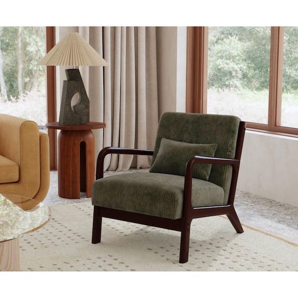 Picket House Furnishings Freya Olive Polyester Arm Chair Set of 1 with Walnut Finished