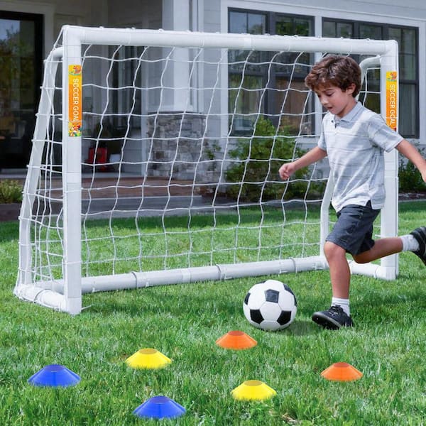 6 ft. x 4 ft. Soccer Goal PVC Foldable Soccer Goal with 6 Training Cones and a Portable Carry Bag for Training in. White
