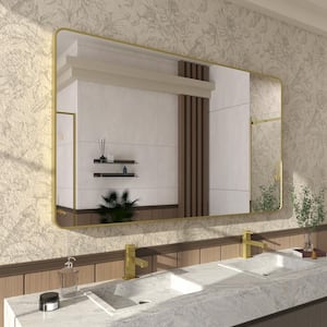 Cosy 60 in. W x 36 in. H Rectangular Framed Wall Bathroom Vanity Mirror in Brass