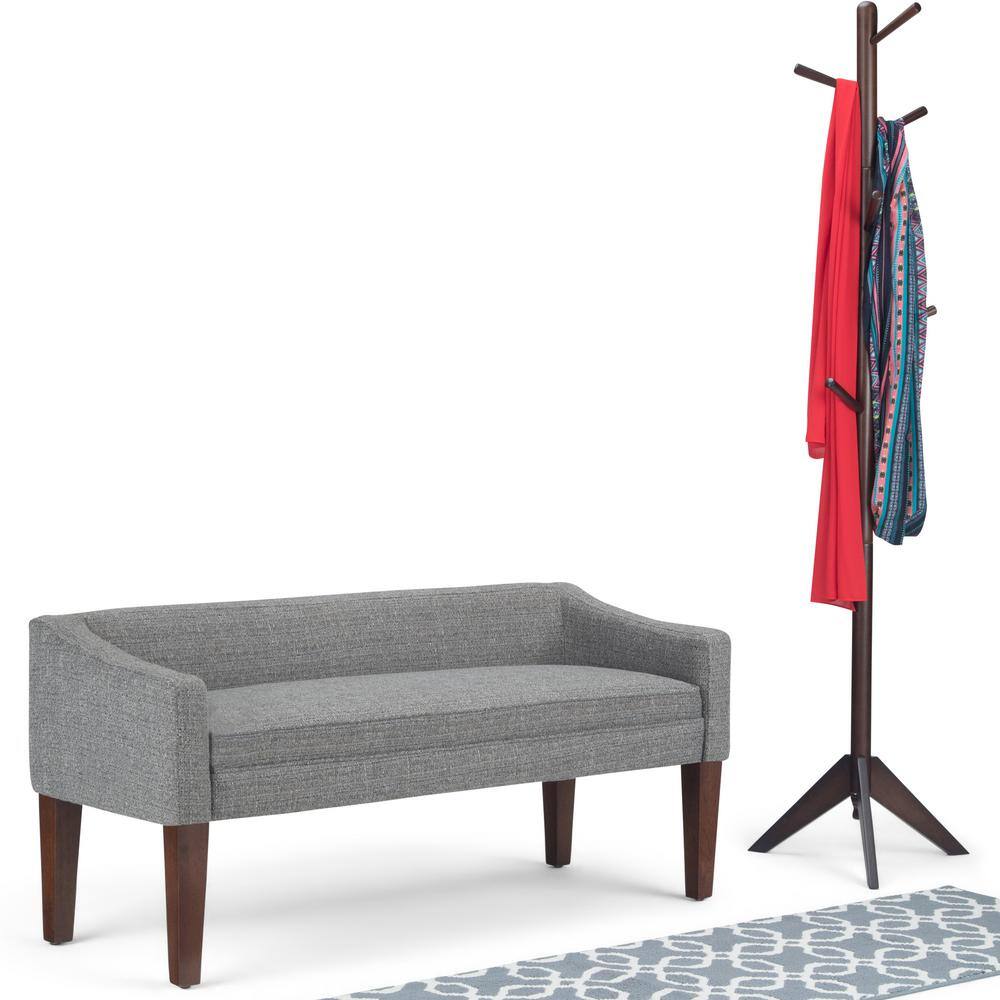 Pebble Grey Upholstered Bedroom Bench with Low Back and Swooped Arms