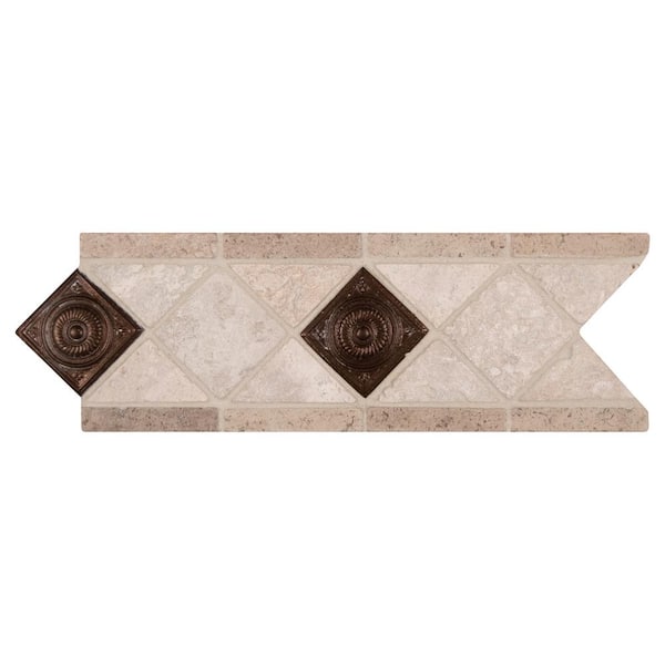 Noche Chairo Copper Scudo Listello 4 in. x 12 in. Textured Travertine Floor and Wall Tile (10 lin. ft./Case)
