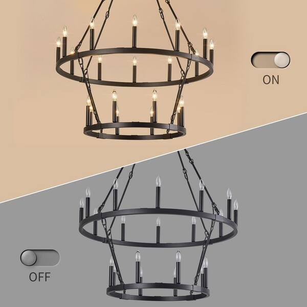 ZHLWIN Home Light 20 Lights ‎40 Watts Black Wagon Wheel Chandelier