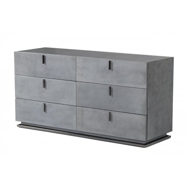 HomeRoots Valerie Gunmetal Grey Crackle Finish 6-Drawers 59 in. Dresser