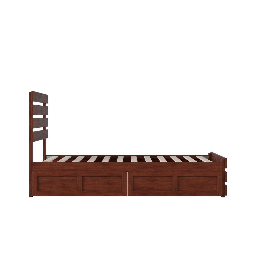 Walnut Twin Wood Platform Bed with Storage Drawers and USB Charger