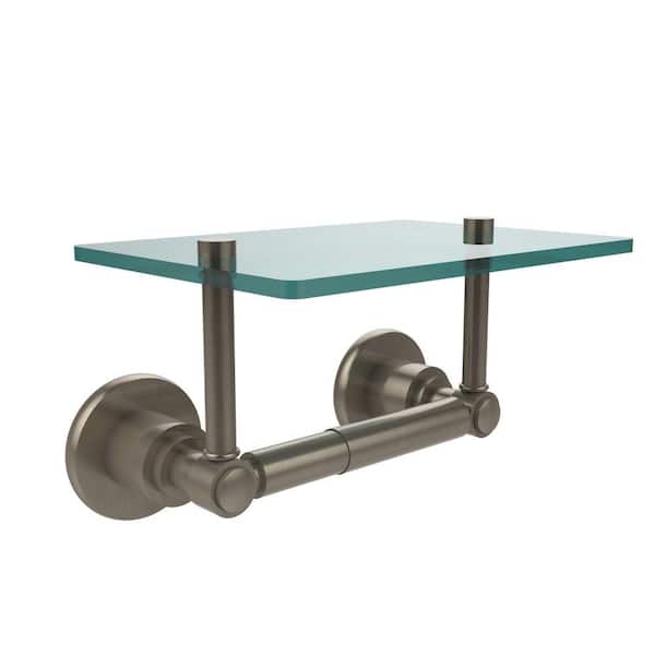 Allied Brass Washington Square Collection Double Post Toilet Paper Holder with Glass Shelf in Antique Pewter