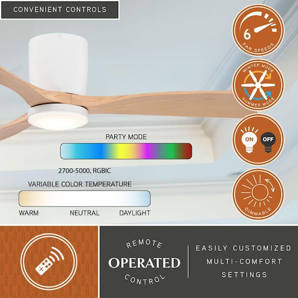 VAXCEL Maplewood 52 in. Matte White Light Maple, Flush Mount