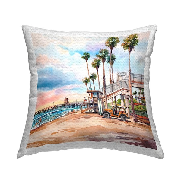 Stupell Industries Coastal Beach Scenery Palm Trees Multi-Color Square Outdoor Throw Pillow