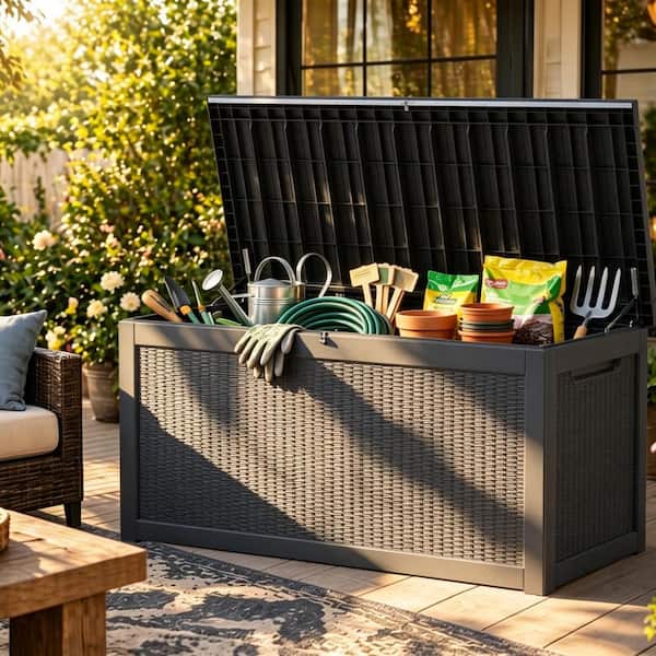 320 Gal. Waterproof Outdoor Resin Storage Deck Box, Large Lockable Capacity, Versatile Deck Outdoor Storage Bench