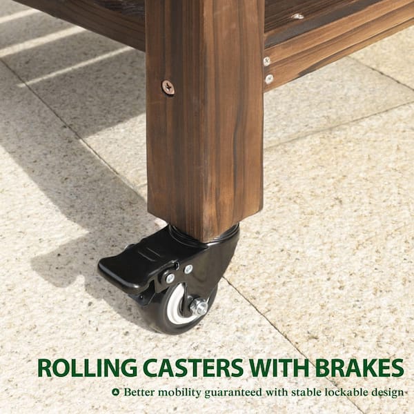 48 in. L x 24 in. W x 33 in. H Cedar Wood Raised Garden Bed with 4 Swivel Wheels and Liner, Carbonized Color