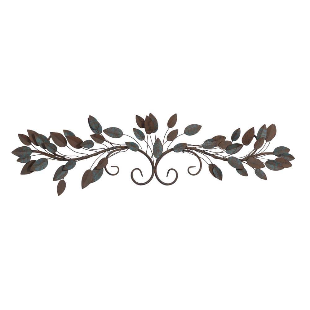 Weathered Brown and Blue Metal Leaf Wall Sculpture