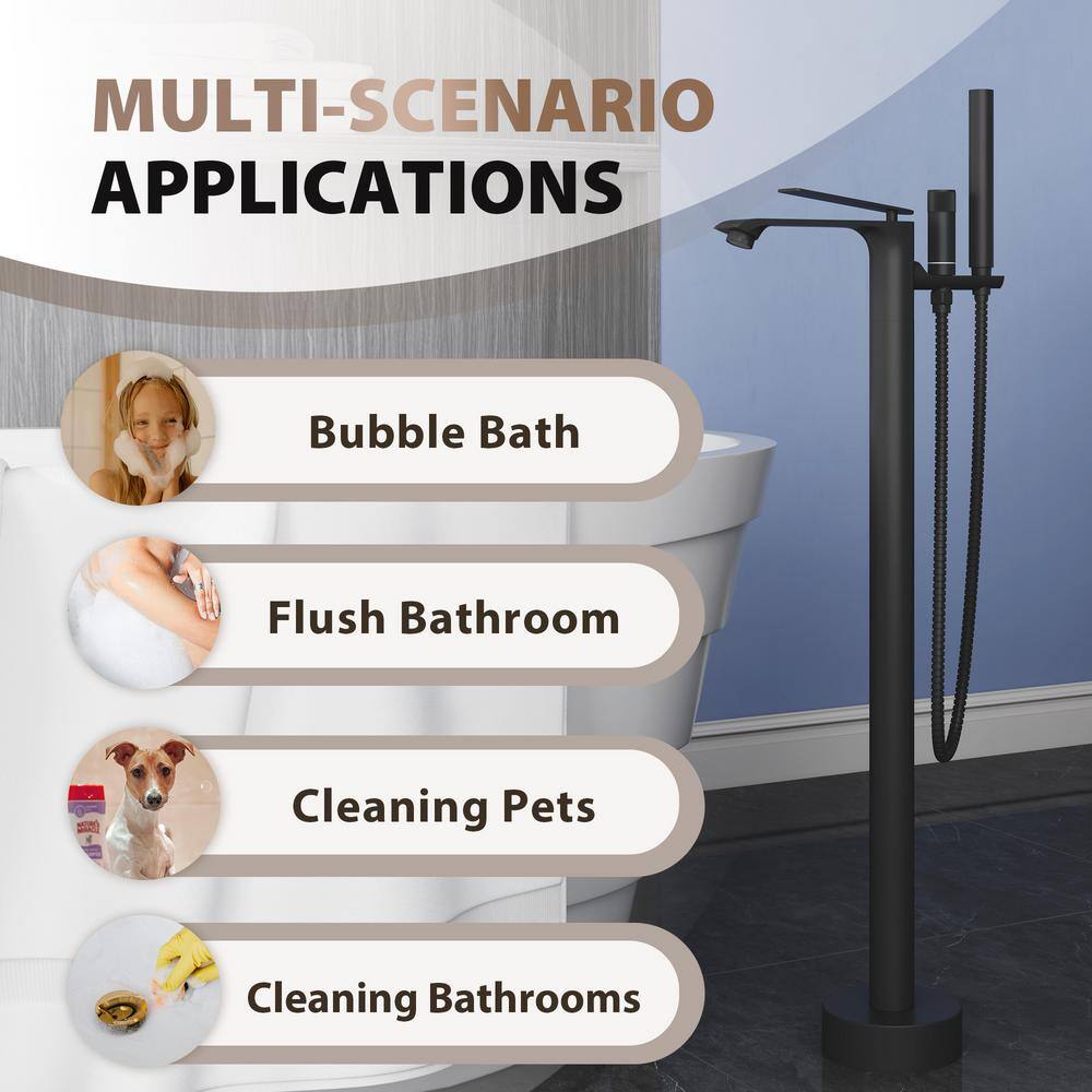 Matte Black Freestanding Tub Filler Faucet with Handheld Shower
