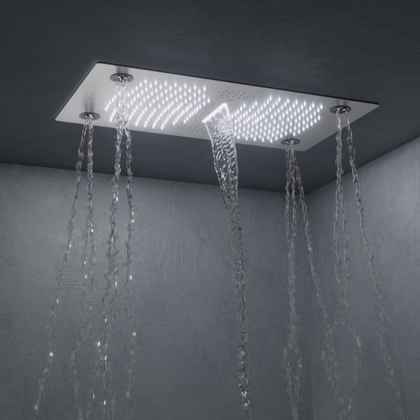 AuroraSymphony LED Bluetooth 6-Spray Ceiling Mount 28 and 10 in. Dual Showers 3-Jet Handheld 2.5 GPM in Brushed Nickel