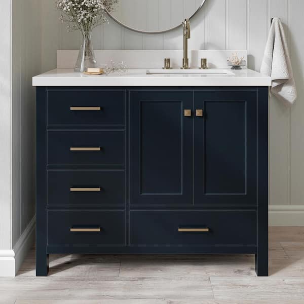 ARIEL Cambridge 43 in. W x 22 in. D x 36 in. H Vanity in Midnight Blue with Pure White Quartz Top