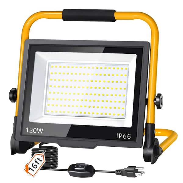 120-Watt 120-Volt 14400 Lumen LED Portable Work Light with Stand, IP66 Waterproof Job Site Lighting