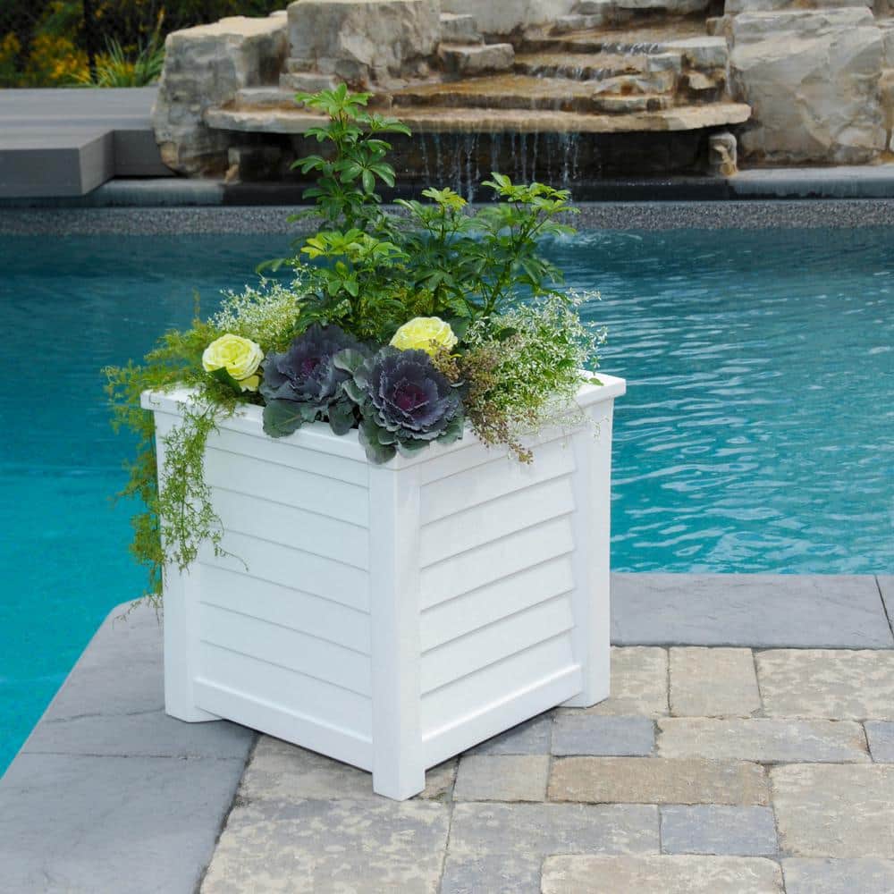 Lakeland White Resin Square Planter with Water Reservoir