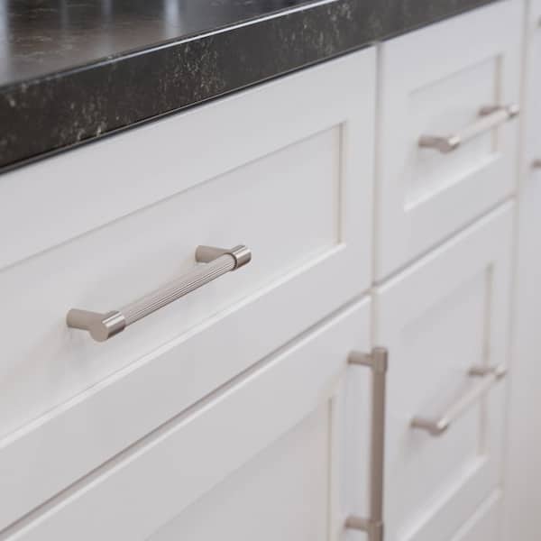 (10-Pack) Fluted 5-1/16 in. (128 mm) Modern Satin Nickel Cabinet Handle Drawer Bar Pulls