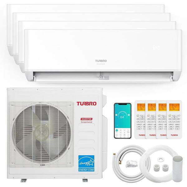 TURBRO 36,000 BTU 4 Zones Mini Split AC/Heating System, Ductless Inverter Heat Pump, 21.5 SEER2, WiFi Enabled, 9K+9K+9K+12 230V