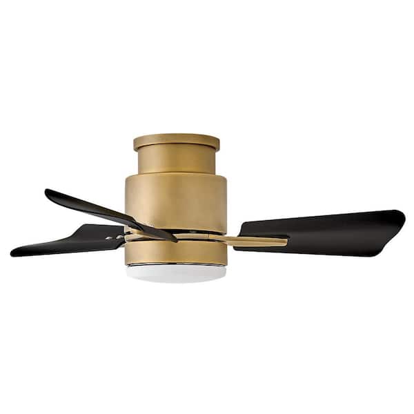 HINKLEY - Atom 30.0 in. Indoor/Outdoor Integrated LED Heritage Brass Ceiling Fan with Remote Control