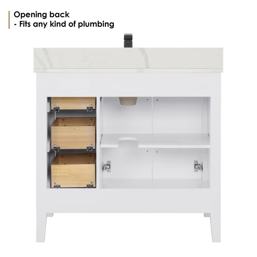Laurel 36" White Wood Vanity with Calacatta Quartz Countertop
