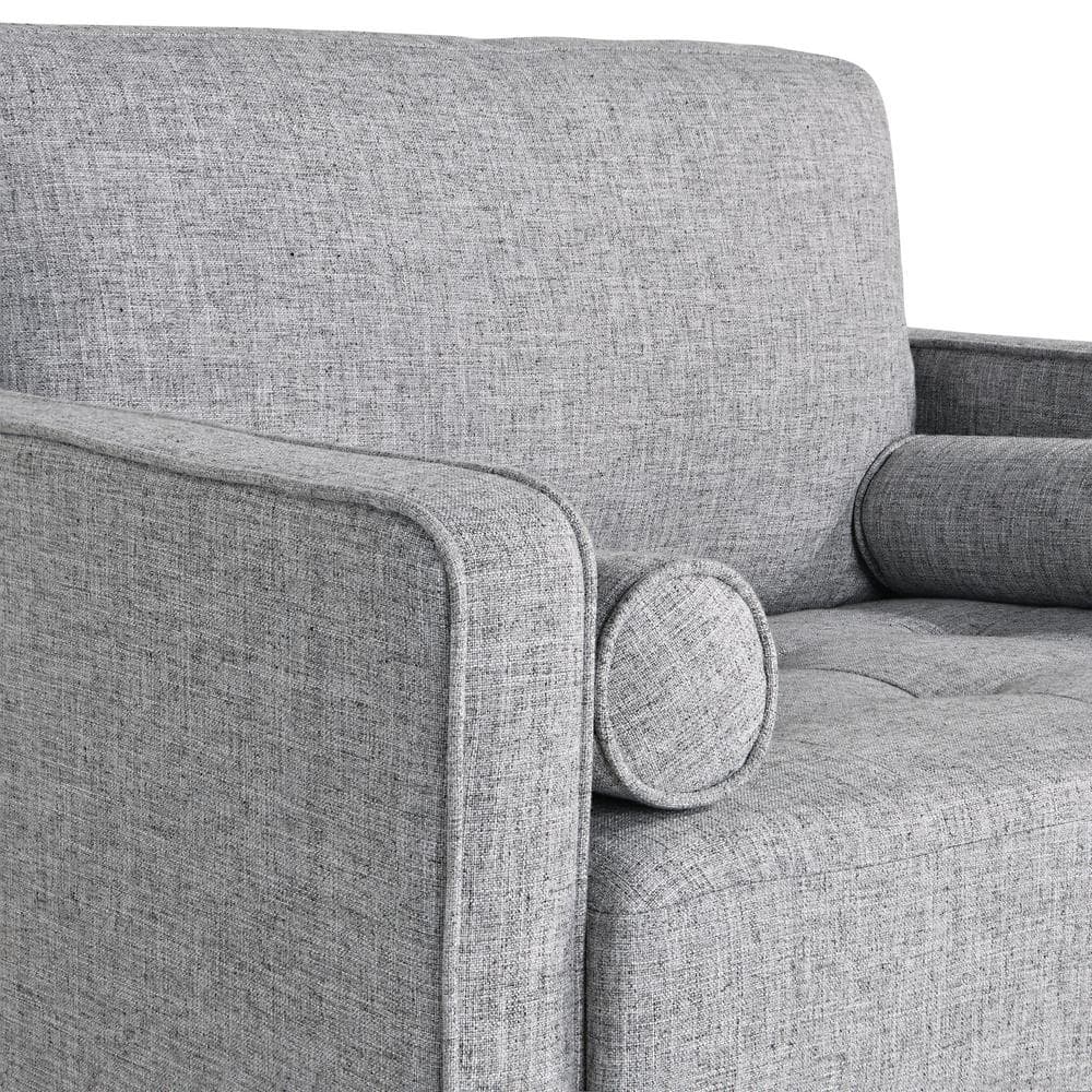 Light Gray Tufted Fabric Accent Chair with Wood Legs