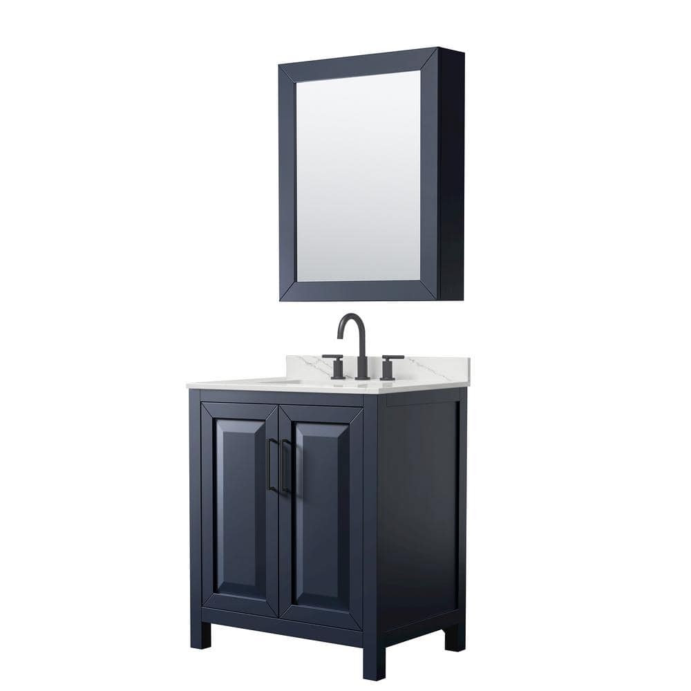 Daria 30 in. W. x 22 in. D x 35.75 in. H Single Bath Vanity in Dark Blue with Giotto Quartz Top and Medicine Cabinet price history on PriceWatchPro