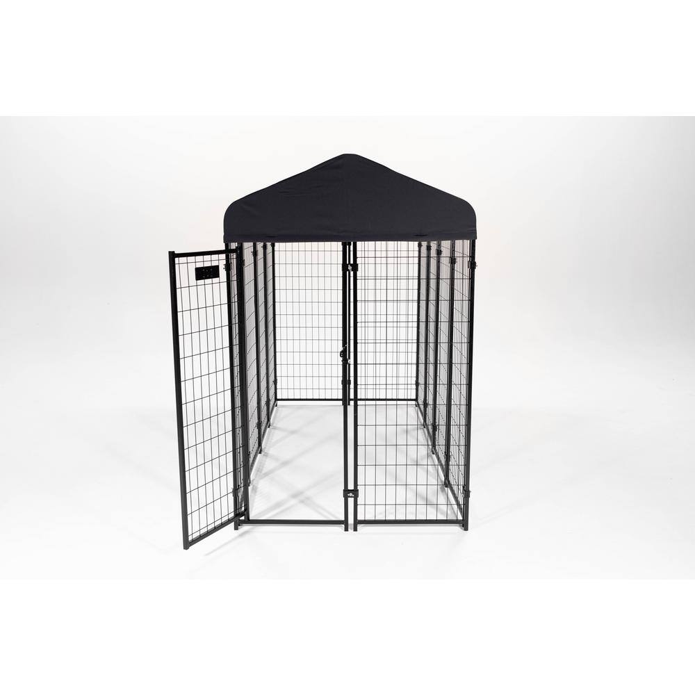 Black Powder Coat Steel Frame Outdoor Dog Kennel with Waterproof Canopy