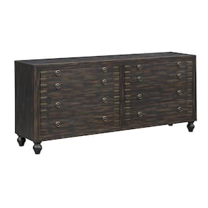 Maksim Black Acacia Veneer Wood 69 in. Sideboard with 6-Drawers and 2-Pull-out Shelves