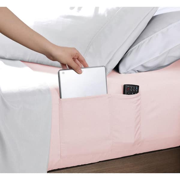 swift home Twin XL Size Microfiber Fitted Sheet with 8 in. Double Storage Pockets, Blush