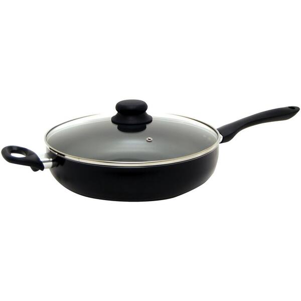 Starfrit Simplicity 11 in. Aluminum Nonstick Frying Pan in Black with Glass Lid
