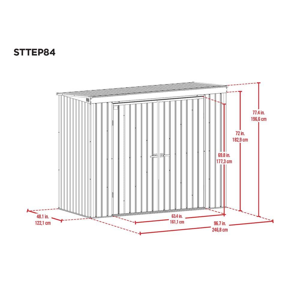 Scotts 8' x 4' Green Galvanized Steel Garden Storage Shed