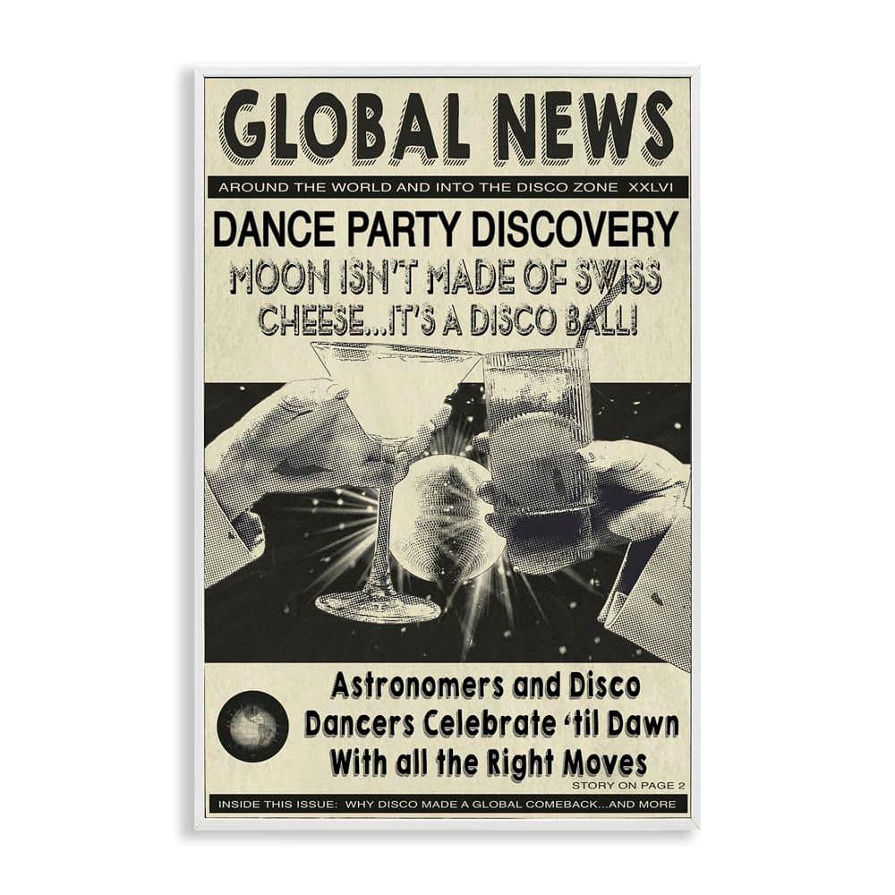 Vintage Disco News Article by Graffi*tee Studios White Framed Music Giclee Art Print 24 in. x 16 in. price history on PriceWatchPro