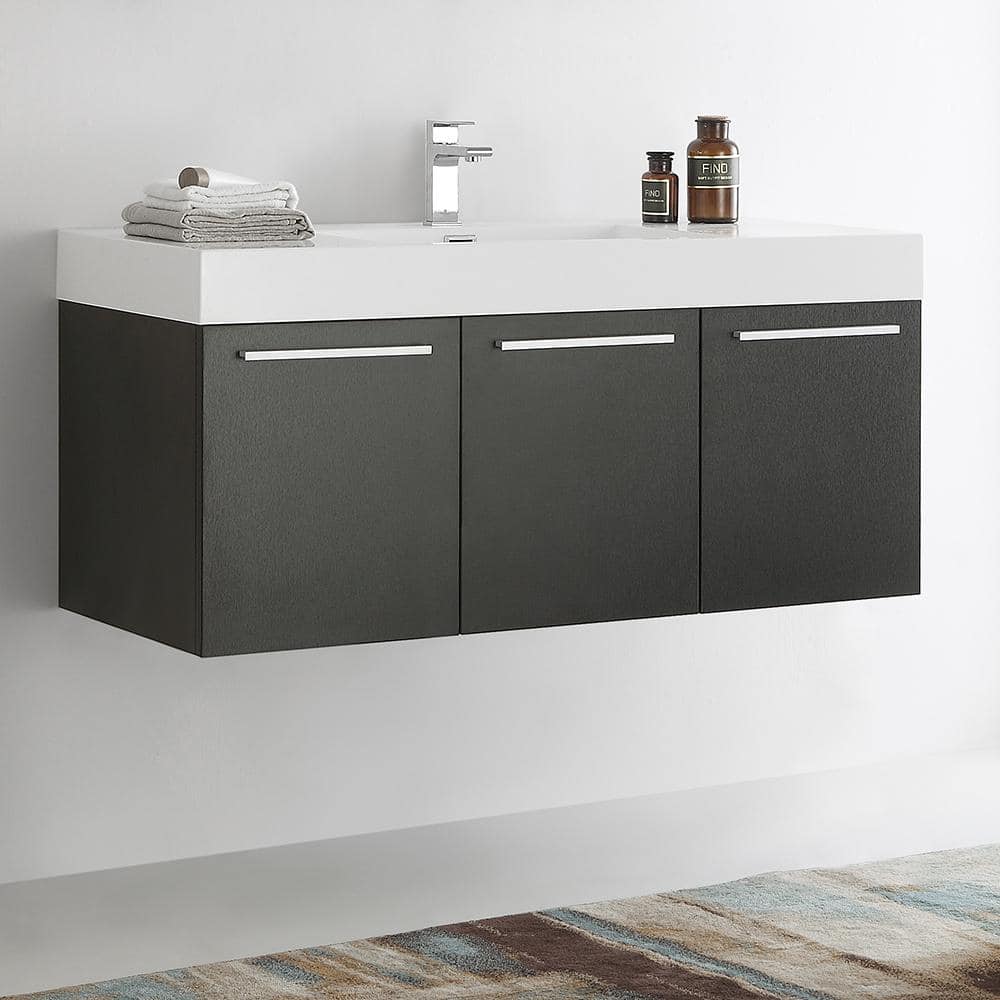 Vista 47" Black Wall-Mounted Vanity with Integrated Sink