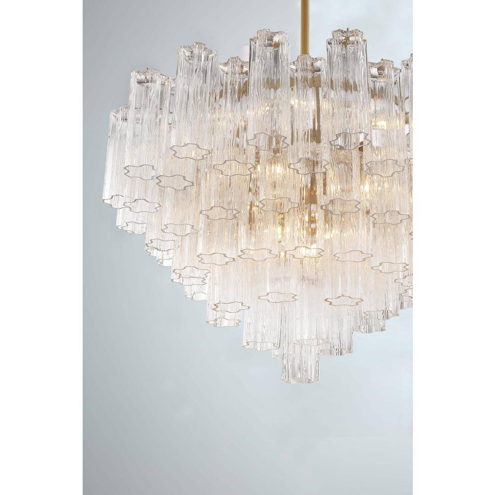 Aged Brass and Clear Glass 16-Light Chandelier