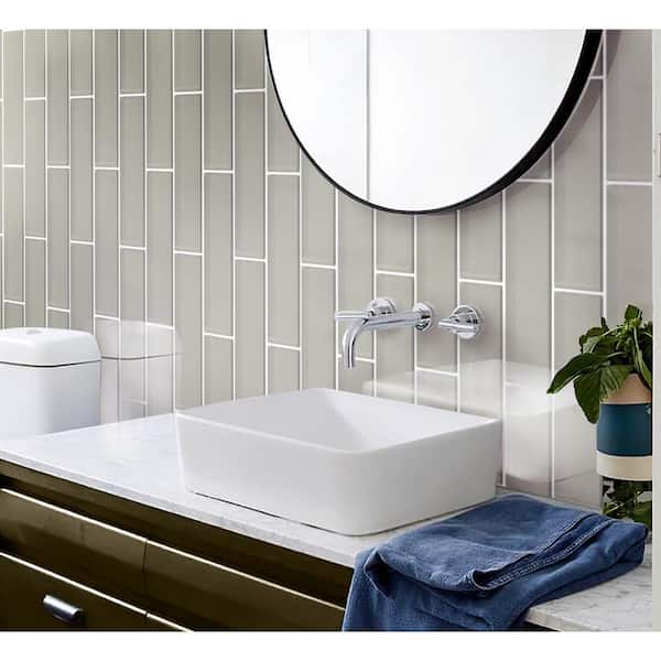 Warm Greige 4 in. x 16 in. Polished  Floor and Wall Glass Mosaic Tile (5.33 sq. ft./Case)