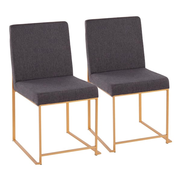 Lumisource Fuji Charcoal Fabric Gold High Back Side Dining Chair (Set of 2)