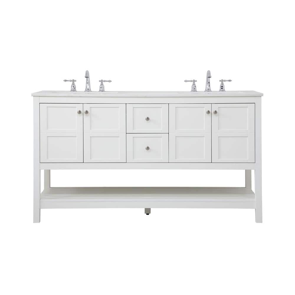 Timeless Home 60 in. W Single Bath Vanity in White with Engineered Stone Va