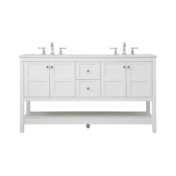 Unbranded Timeless Home 60 in. W x 22 in. D x 34 in. H Single Bathroom Vanity in White with White Engineered Stone and White Basin
