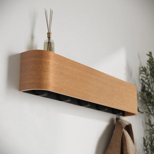 サイドバイサイド Coat Rack Gaston 棚 フック Oak Wall Coat Rack with Hidden Hooks TG-D6-03272 - The Home Depot