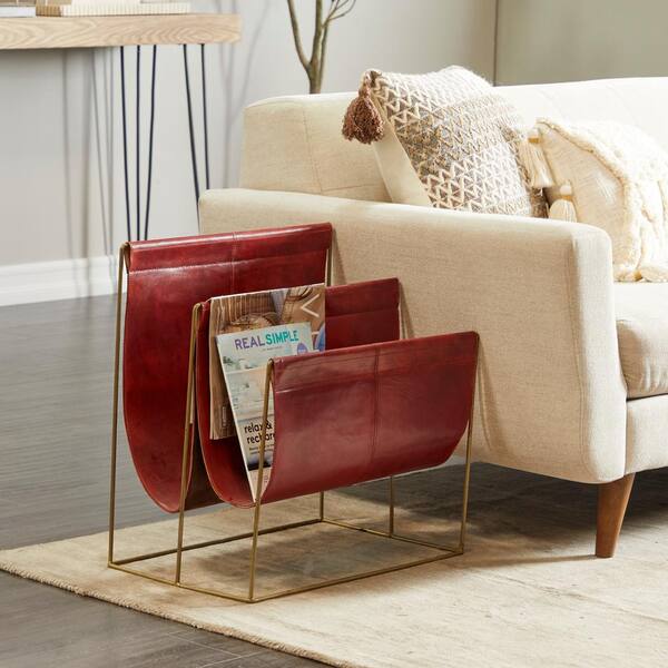 Litton Lane Modern Red Leather Magazine Holder 041357 - The Home Depot