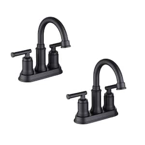 Oswell 4 in. Centerset Double-Handle High-Arc Bathroom Faucet in Matte Black (2-Pack)